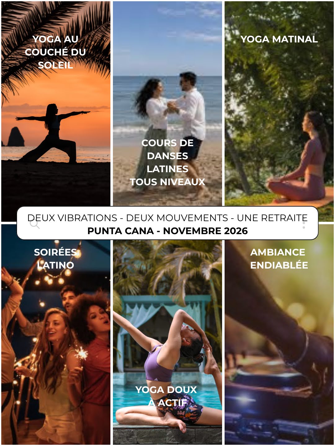 Affiche de retraite yoga et danses latines à Punta Cana