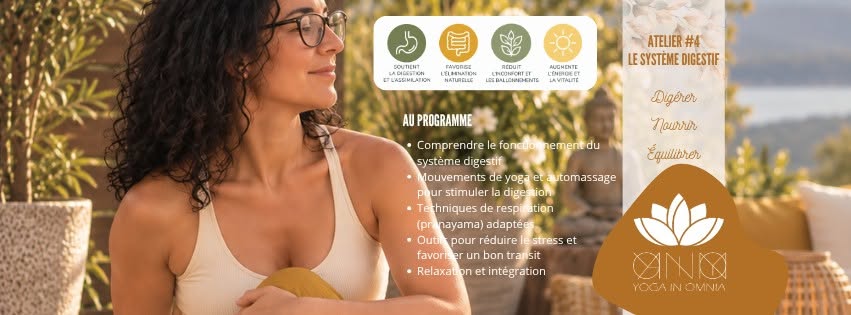 Atelier yoga sur le système digestif avec femme méditante