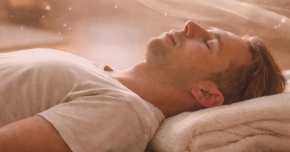 Homme se détendant sur une couverture douce.