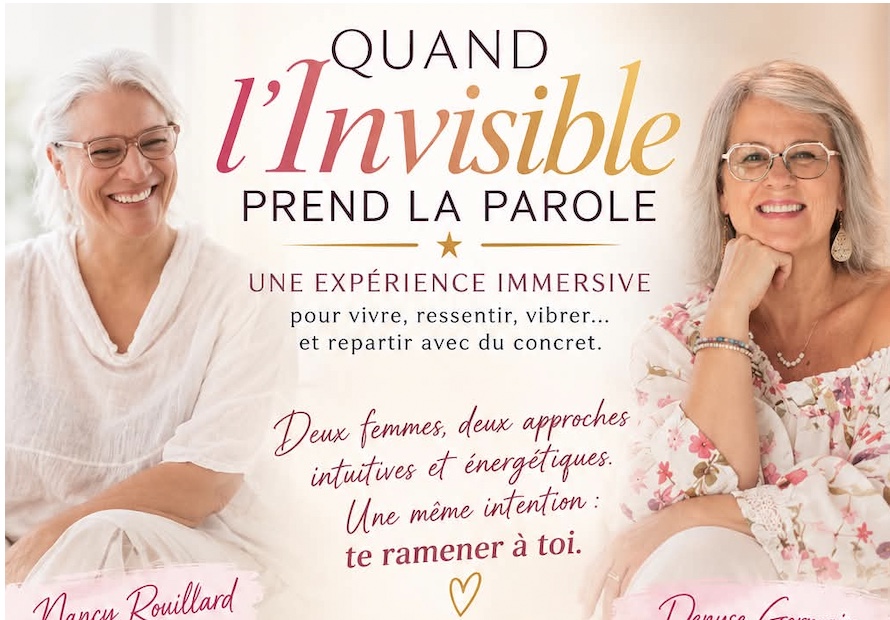 Affiche événementielle avec deux femmes souriantes et texte inspirant